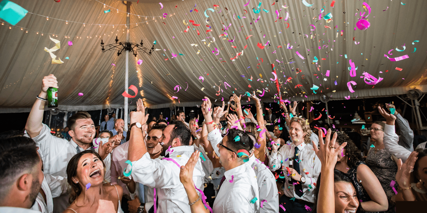 Confetti falls and wedding guests party | Elegant Music Group - EMG