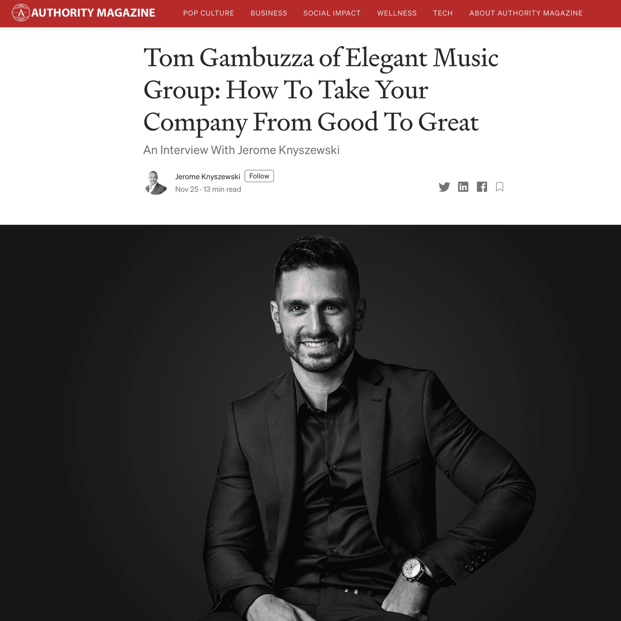 Tom Gambuzza Authority Magazine | Elegant Music Group