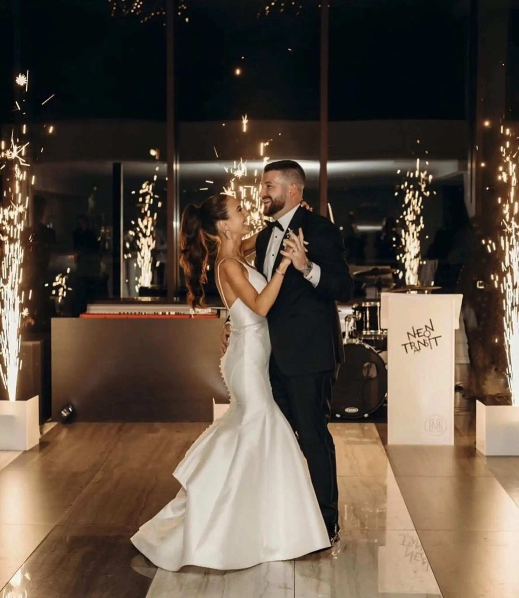 bride and groom first dance with sparklers at The Hudson House, Jersey City, NJ | Elegant Music Group