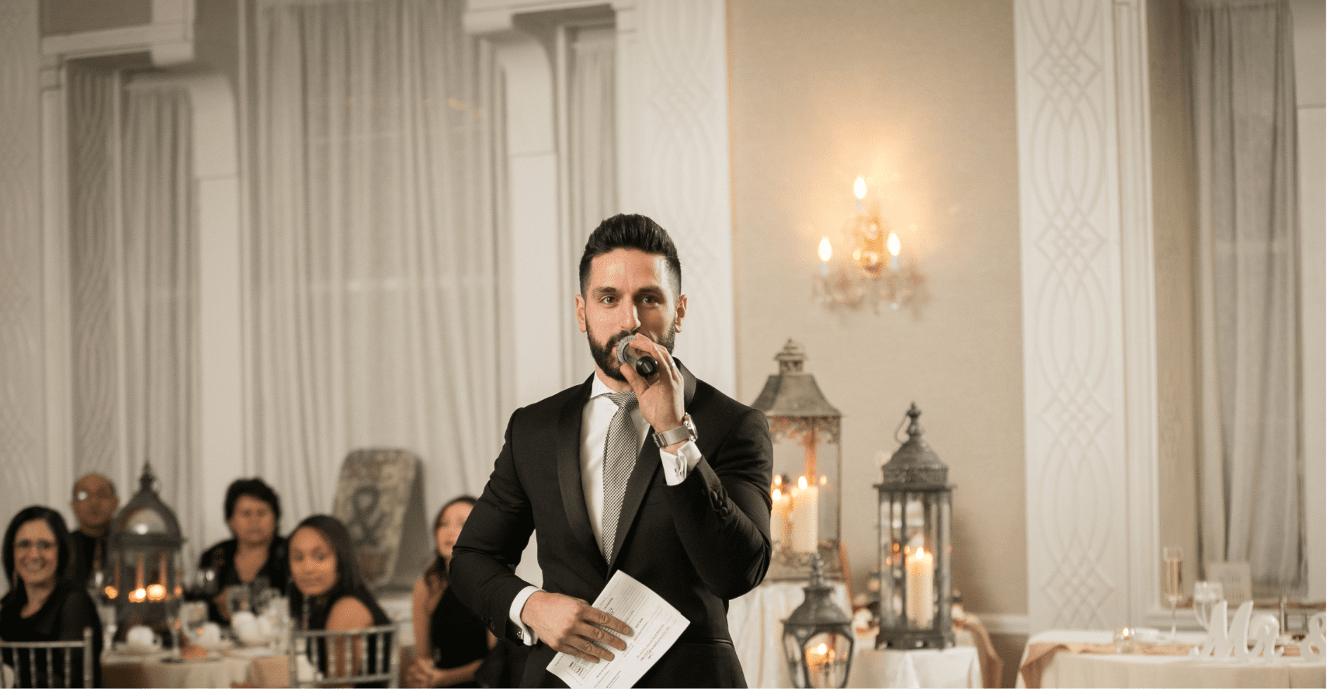 Tom Gambuzza speaking at a wedding | Elegant Music Group - EMG